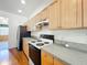 A view of the kitchen featuring ample cabinet space and updated appliances at 2920 Ewell Rd, Lakeland, FL 33811