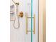 Close up of glass shower with gold hardware and fixtures at 1229 Sebastian Cv, Lake Mary, FL 32746