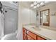 Bright bathroom featuring a walk-in shower, single sink vanity, and updated fixtures at 9415 Cat Track Trl, Lake Wales, FL 33898