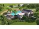 Stunning aerial view of the community pool with ample lounge chairs, lush landscaping, and a cabana at 4754 Golden Knight Blvd, Kissimmee, FL 34746