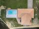Aerial view showcasing a pool, modern roof design, and spacious backyard at 830 County Rd 457, Lake Panasoffkee, FL 33538