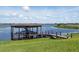 This covered boat dock on the lake offers a perfect spot for boating and relaxing by the water at 7769 Summerlake Pointe Blvd, Winter Garden, FL 34787