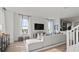 Stylish living room with a wall-mounted TV, modern furniture, and view of the kitchen at 15113 Grove Lake Dr, Winter Garden, FL 34787