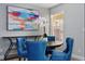 Stylish dining area with blue upholstered chairs, modern art, and plenty of natural light, ideal for entertaining at 5012 Laguna Bay Cir # 72, Kissimmee, FL 34746