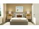 Serene bedroom with a gray headboard and beach-themed decor at 2618 Skyline Loop, Kissimmee, FL 34758