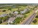 High angle view of condominium buildings, surrounding trees, golf course and road at 7636 Heritage Crossing Way, Reunion, FL 34747