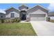 Charming single-story home with gray stucco, stone accents, a two-car garage and well-manicured lawn at 7066 Victoria Rd, Lakeland, FL 33809