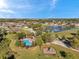 Aerial view showcasing a community pool, playground, and surrounding homes near a picturesque lake at 4706 Rockvale Dr, Kissimmee, FL 34758