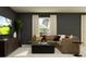 Cozy living room featuring a plush sectional, dark accent walls, stylish decor, and ample natural light at 5039 Barnet Dr, Davenport, FL 33837