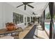 Spacious covered patio with stylish furniture, ceiling fans, and access to the pool at 1005 Catalpa Ln, Orlando, FL 32806