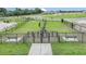 Community dog park with black chain-link fences, a concrete walkway, benches and green grass all around at 4220 Singing Mockingbird Blvd, Bartow, FL 33830