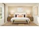 Bright bedroom with a bed, decorative pillows, a bench, and side tables with lamps; designed for relaxation and style at 1261 Deepwater Cir, Eagle Lake, FL 33839