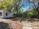 Backyard featuring mature trees, a concrete patio, and a shed among natural landscaping at 218 W Magnolia St, Clermont, FL 34711