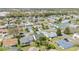 Aerial view of houses with lush landscaping and palm trees, nestled within a community with winding streets and manicured lawns at 604 Ellsworth Way, The Villages, FL 32162