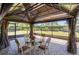 Covered patio with table and chairs overlooks the yard, offering relaxing outdoor space at 6898 Sw 95Th Cir, Ocala, FL 34481