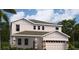 Inviting two-story home featuring a two-car garage, neutral siding and stone accents, complemented by lush landscaping and blue skies at 1931 Rider Rain Ln, Apopka, FL 32703