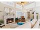 Inviting living room featuring a fireplace, comfortable seating, and an open floor plan to the dining area at 6365 Avocado Dr, Indian Lake Estates, FL 33855