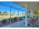 Relaxing screened-in patio with comfortable seating and lush landscaping views at 6365 Avocado Dr, Indian Lake Estates, FL 33855