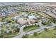 An aerial shot showcases the community clubhouse, pool, parking lot, and landscaping at 1568 Maidstone Ct, Davenport, FL 33896