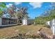 Backyard with shed, garden bed, and fenced perimeter, perfect for outdoor activities at 7013 Beverly Rd, Lakeland, FL 33813