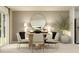 Dining room with a round table, four chairs, a large mirror, and elegant decor at 1366 Blue Ash Ln, Deland, FL 32720