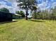 A sprawling backyard with mature trees, an adjacent barn structure, and a pasture at 1464 Mount Pleasant Rd, Groveland, FL 34736