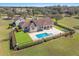 Aerial view of the home with a private pool, manicured lawn and patio at 12329 Sw 140Th Loop, Dunnellon, FL 34432