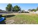 Large backyard with a fence, trampoline, truck, and shed offering space for outdoor activities and storage at 4889 Myrtle View N Dr, Mulberry, FL 33860