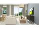 Stylish living room featuring a comfortable sofa, modern furnishings, and ample natural light at 2627 Skyline Loop, Kissimmee, FL 34758