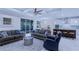 Open-concept living room with a decorative ceiling fan, modern furnishings, and seamless access to the kitchen at 7071 Spring Park Dr, Winter Garden, FL 34787