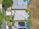 Overhead view of residential homes featuring backyard pools and well-maintained landscapes at 440 Langham Dr, Davenport, FL 33897