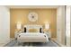 Inviting bedroom with goldenrod wall, a queen size bed, side tables and modern lamps at 947 Hour Glass Rd, Lakeland, FL 33801