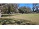 Lush backyard with mature trees, a manicured lawn, and a classic black fence enhancing the property's charm at 6975 Sw 99Th St, Ocala, FL 34476