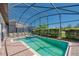 Relaxing screened-in pool area with comfortable patio seating, a spa, and manicured landscaping at 1401 Wexford Way, Davenport, FL 33896