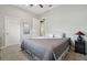 This carpeted bedroom has two closets, a ceiling fan, and neutral walls at 5446 Highlands Vista Cir, Lakeland, FL 33812