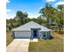 Charming home with a two-car garage, gray roof, and blue exterior paint under a partly cloudy sky at 12164 Se 85Th Ct, Belleview, FL 34420