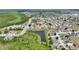 This aerial view of the community highlights the lush landscaping and scenic pond at 634 Canna Dr, Davenport, FL 33897