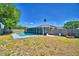 This backyard features a pool, privacy fence, and a screened in patio with lots of room to enjoy at 53 Paine Dr, Winter Haven, FL 33884