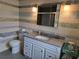 Stylish bathroom with patterned walls, granite countertops, and modern fixtures at 3446 Country Manor Dr, Port Orange, FL 32129