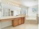Bright bathroom featuring double sinks, large mirrors, and a separate tub and shower at 1705 Plantation Pointe Dr, Orlando, FL 32824