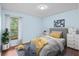 Cozy bedroom with hardwood floors, soft blue walls, and a large window at 2170 Lake Marion Dr, Apopka, FL 32712