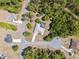 Overhead view of a home featuring a screened pool, set on a cul-de-sac, and surrounded by mature trees at 3690 Sw 175Th St, Ocala, FL 34473