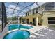 Screened-in pool and patio with outdoor seating, pool and spa at 2523 Jasmine Trace Dr, Kissimmee, FL 34758