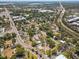 Overhead view of homes in a residential area with roads, sidewalks, and trees at 701 N Vermont Ave, Lakeland, FL 33801