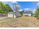 Overview of the back of the property with fencing and a shed, with a house in the background at 701 N Vermont Ave, Lakeland, FL 33801
