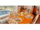 Dining table with a table setting next to the pool view, perfect for enjoying meals with Gathering at 1142 Mariner Cay Dr, Haines City, FL 33844
