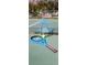 Close-up shot of two blue tennis rackets with a tennis ball resting on a green court and net at 1142 Mariner Cay Dr, Haines City, FL 33844