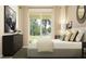 Serene bedroom features a sliding glass door, neutral color palette, and contemporary furnishings at 1283 Dora Parc Ln, Mount Dora, FL 32757