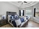 Relaxing bedroom featuring a decorative ceiling, stylish furniture, and two sunny windows at 655 Whisper Woods Dr, Lakeland, FL 33813