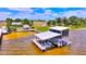 Panoramic aerial view of the property showcasing the dock, tiki hut, and lush surroundings at 1395 S Lake Reedy Blvd, Frostproof, FL 33843